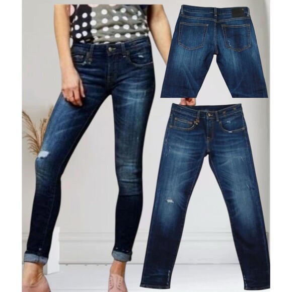 R13 Boy Skinny Seattle Vintage Rip Women's Mid-Rise Stretch Jeans Size 26 - Picture 1 of 13